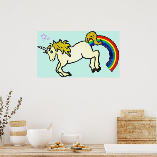 Riyah-Li Designs Regenbogen Kackend Einhorn Poster (Küche)