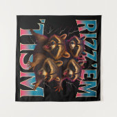 Rizz Em With The Tism Meme Autism Funny Racoon Wandteppich (Vorderseite (Horizontal))