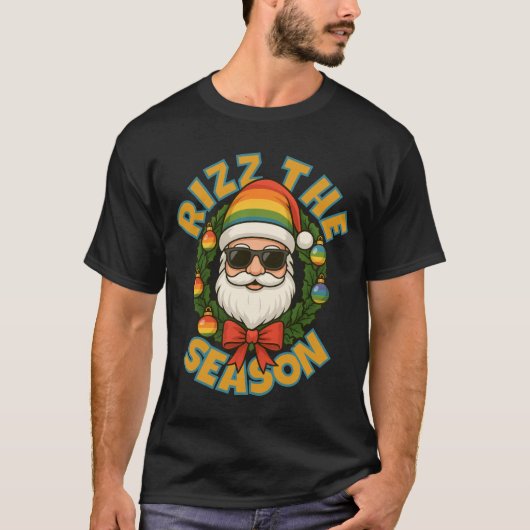 Rizz The Season Trendy Christmas Gay Rainbow Santa T-Shirt (Vorderseite)