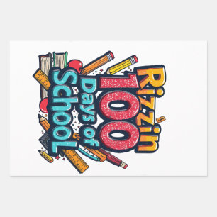 Rizzin 100 Tage der Schule Gen Alpha Funny Geschenkpapier Set