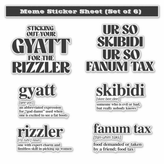 Rizzler Meme Sticker Sheet Set (Vorderseite)