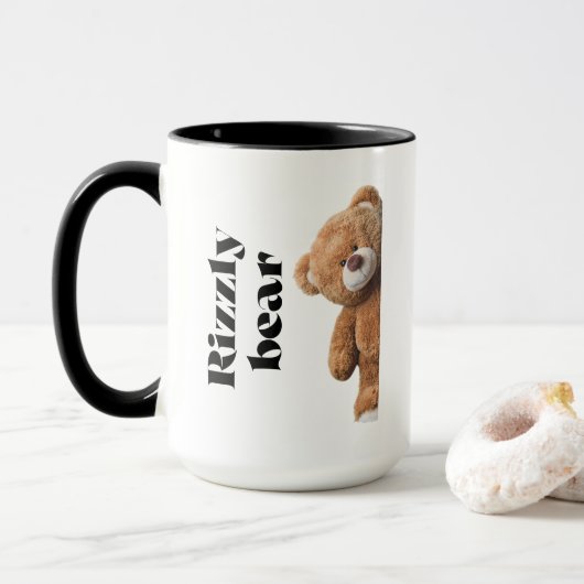 Rizzly süßes Teddybärdesign lustiger Spruch Tasse (Mit Donut)