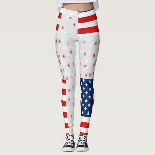 rmdesignflo55 zeichnend US-Flagge auf rotem Hinter Leggings (Vorderseite)