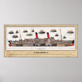 RMS CARONIA (1905) Cutaway/Inboard Profile Poster