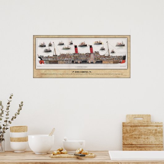 RMS CARONIA (1905) Cutaway/Inboard Profile Poster (Küche)