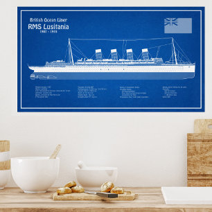 RMS Lusitania - Pläne für Schiffskonzepte ABD Fotodruck