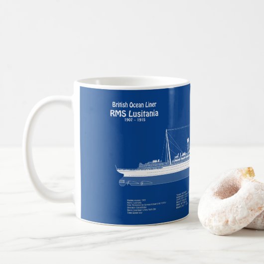 RMS Lusitania - Pläne für Schiffskonzepte ABD Kaffeetasse (Mit Donut)