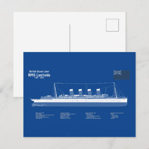 RMS Lusitania - Pläne für Schiffskonzepte ABD Postkarte