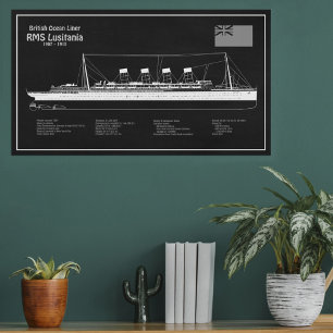 RMS Lusitania - Pläne für Schiffskonzepte PBD Fotodruck