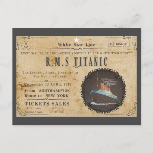 RMS TITANIC BOARDING-WERBUNG POSTKARTE (Vorderseite)