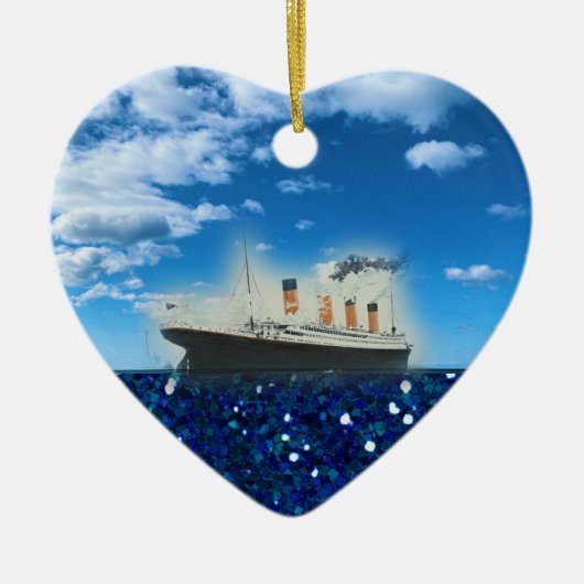 RMS Titanic Glittering Blue Sea Foto Datum Keramik Ornament (Vorne)