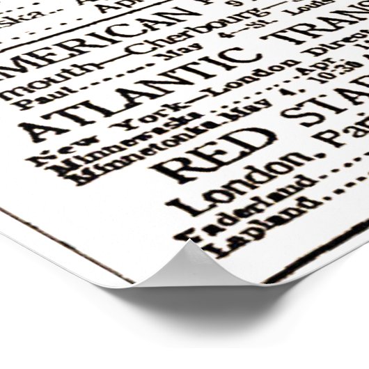 RMS Titanic Passenger Liner Newspaper Ad Poster (Ecke)