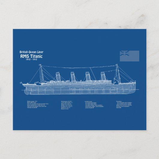 RMS Titanic Ship Blueprint Pläne ABD Postkarte (Vorderseite)