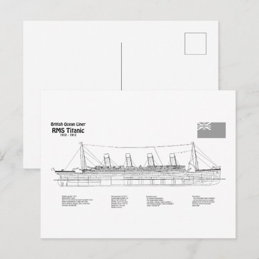 RMS Titanic Ship Blueprint Plans BD Postkarte (Vorne/Hinten)