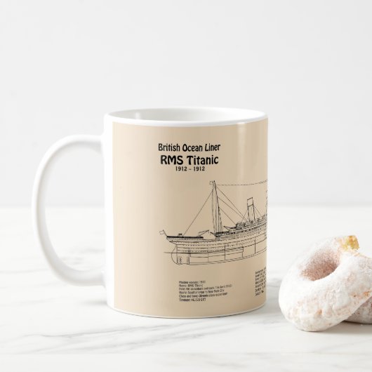 RMS Titanic Ship Blueprint Plans SD Kaffeetasse (Mit Donut)