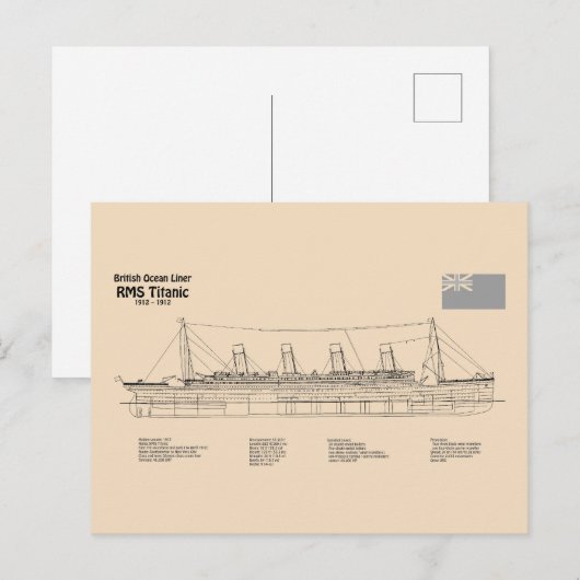 RMS Titanic Ship Blueprint Plans SD Postkarte (Vorne/Hinten)