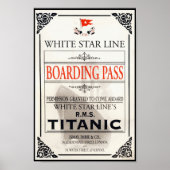 RMS Titanic White Star Line Boarding Pass Poster (Vorne)
