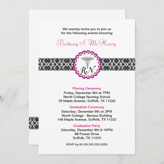 RN Abschluss Einladung / Pinning Graduierung Party (Vorne/Hinten)