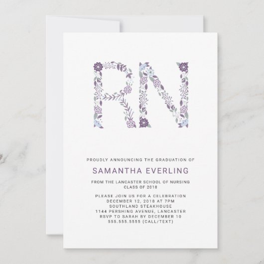 RN Abschluss Feiern, Blumenschwester lila Einladung (Vorderseite)