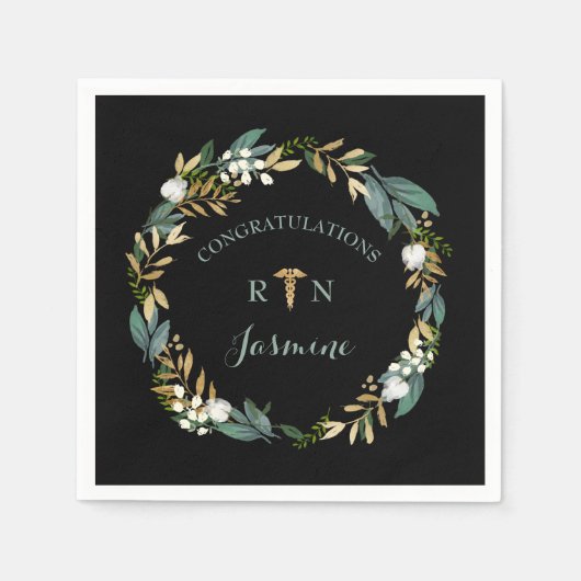 RN Abschluss Grünkranz + Goldkadukus Serviette (Vorderseite)