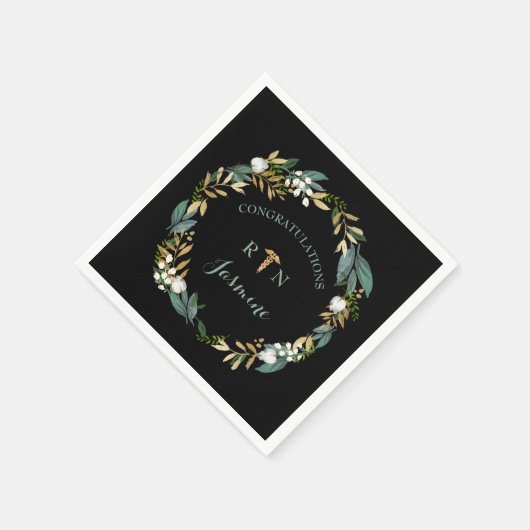 RN Abschluss Grünkranz + Goldkadukus Serviette (Ecke)