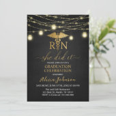 RN Black and Gold Lights Nursing Abschluss Einladung (Stehend Vorderseite)