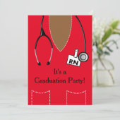 RN Black Nurse Abschluss Red Scrub Top Einladung (Stehend Vorderseite)