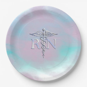 RN Caduceus Medical Mother Pearl Decor Pappteller