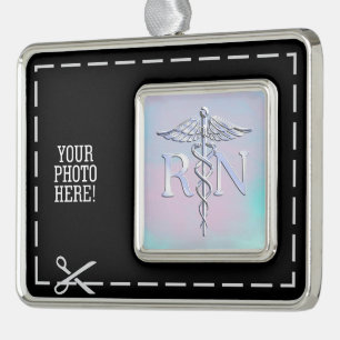 RN Caduceus Medical Mother Pearl Decor Rahmen-Ornament Silber