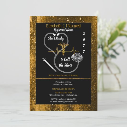 RN Graduation Party Sie ist bereit, die Shots zu n Einladung (Stehend Vorderseite)