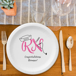 RN Graduierung Party Dekoration, heiß rosa Silber Pappteller