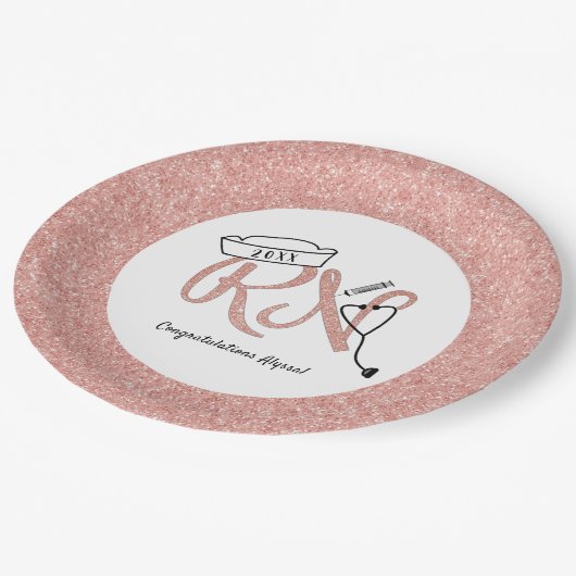 RN Graduierungsparty Dekoration, Rose Gold Imitate Pappteller (Schrägansicht)