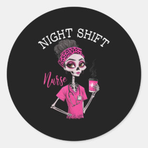 Rn Icu Night Shift Nurse Skelett Runder Aufkleber