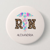 "RN" in Leopard-Printwerbung - farbiges medizinisc Button (Vorderseite)
