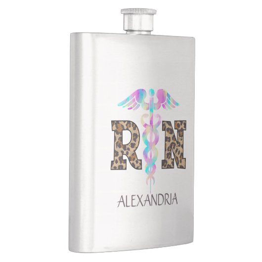 "RN" in Leopard-Printwerbung - farbiges medizinisc Flachmann (Rechts)