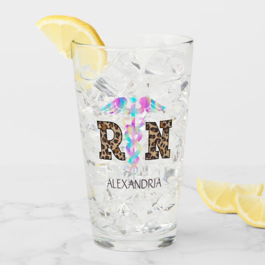 "RN" in Leopard-Printwerbung - farbiges medizinisc Glas (Vorderseite Ice)
