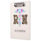 "RN" in Leopard-Printwerbung - farbiges medizinisc Klemmbrett (Links)