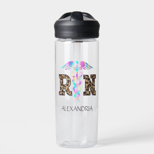 "RN" in Leopard-Printwerbung - farbiges medizinisc Trinkflasche (Vorderseite)