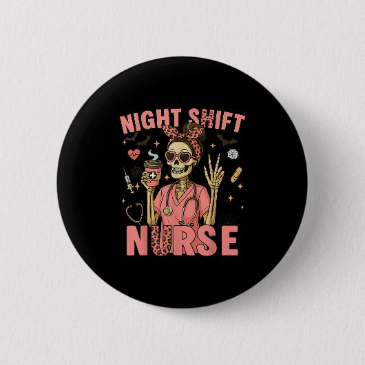RN Intensivstation Krankenschwester Skelett Nachts Button (Vorderseite)