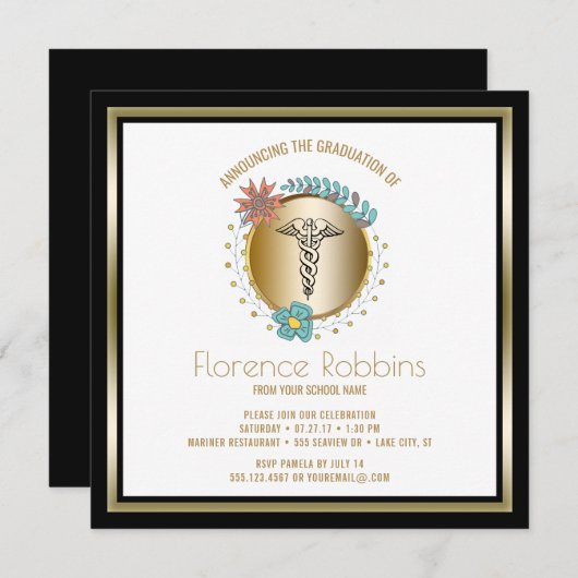 Rn-Krankenschwester-Abschluss-Party-feststeckende Einladung (Vorne/Hinten)