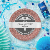 RN Nurse Abschluss Rose Gold Glitzer Personalisier Pappteller (Party)