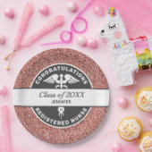 RN Nurse Abschluss Rose Gold Glitzer Personalisier Pappteller (Party)