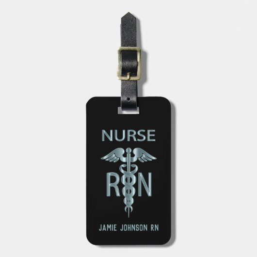 RN Nurse - Aquamarin und schwarz Gepäckanhänger (Vorderseite vertikal)