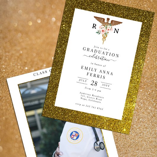 RN Nurse Floral Foto Abschluss Einladung