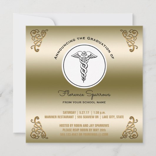 RN Nurse Graduation Party | Goldene Gewinnfeier Einladung (Vorderseite)