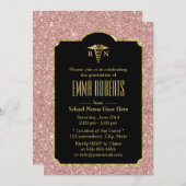 RN Nurse Graduation Party Moderne Rose Gold Glitze Einladung (Vorne/Hinten)