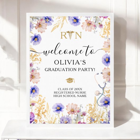 RN Nurse Graduation Party Wildblumen Willkommen Poster