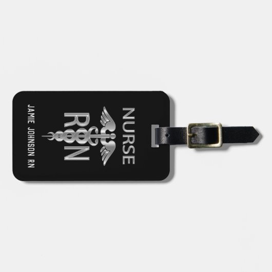 RN Nurse - Silbergrau und schwarz Gepäckanhänger (Vorderseite horizontal)