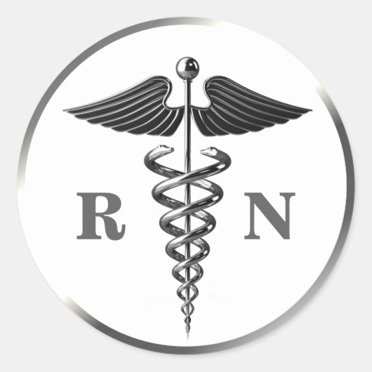 RN Nurse Silver Caduceus Symbol Medical Runder Aufkleber (Vorderseite)