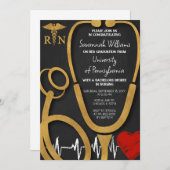 RN Nursing Abschluss Celebration Black and gold Einladung (Vorne/Hinten)